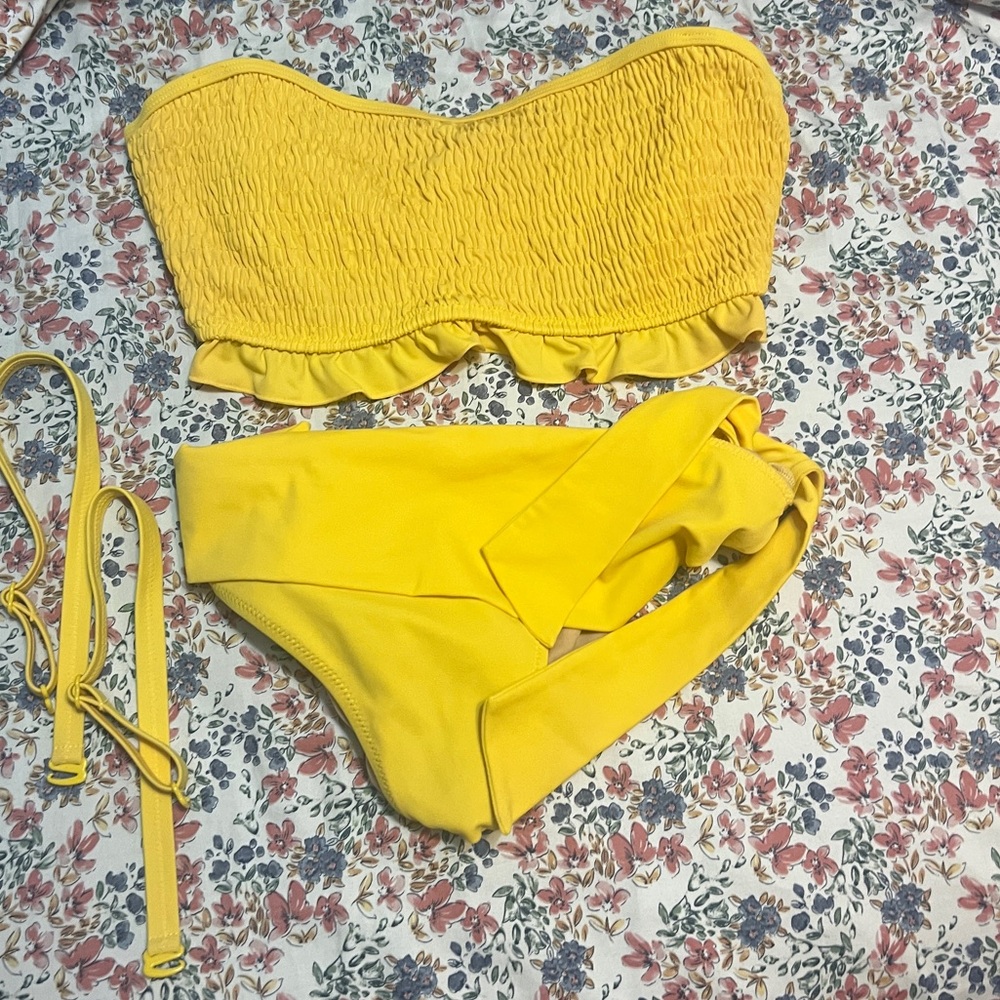 Pour Moi Yellow Strapless Bikini Set